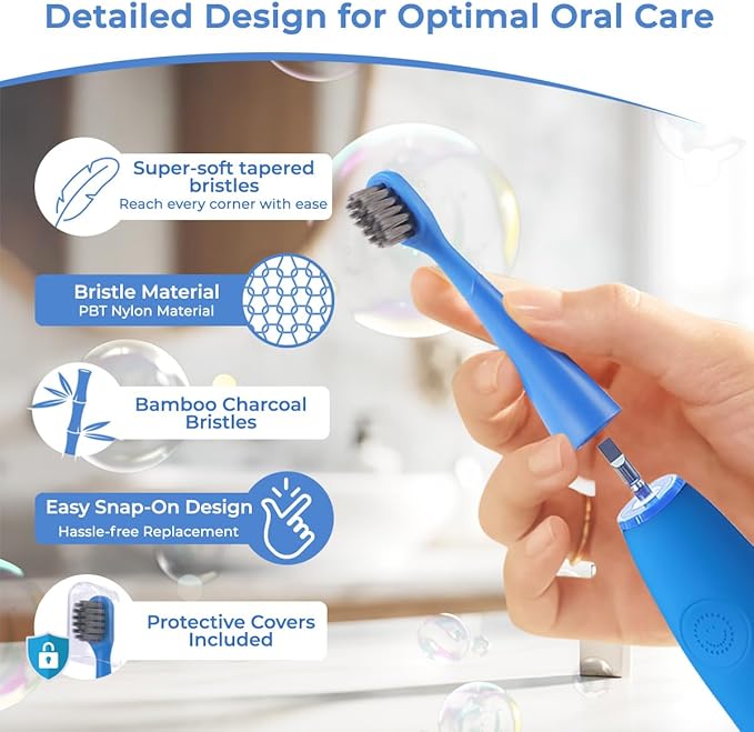 8 Pack Toothbrush Replacement Heads Compatible with Burst Kids Electric Toothbrush, Burst Kids Replacement Heads with Ultra-Soft Bristles, Dust Cover Caps, Perfectly Compatible (Blue+Purple)