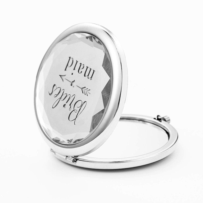 Silver Wedding Bridesmaid Proposal Set - 7 Compact Pocket Mirrors: Bride, Maid of Honor, Matron of Honor, 4 Bridesmaid Mirrors