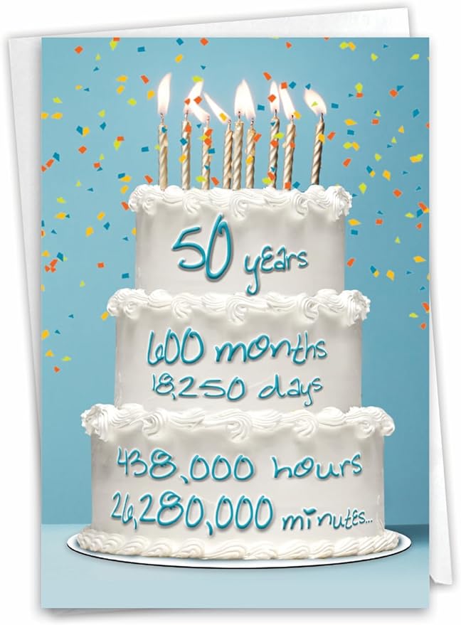 NobleWorks - 50th Funny Card for Birthday - Milestone Bday of 50 Years, Celebrate and Congrats Notecard with Envelope - Year Time Count 50 C9092MBG
