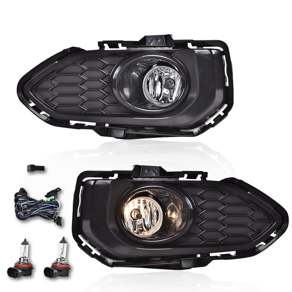 LED Fog Light w/Bulbs Compatible with 2018 2019 2020 Honda Driver & Passenger Side Clear Lens Black Housing Pair Fog Lamp Access