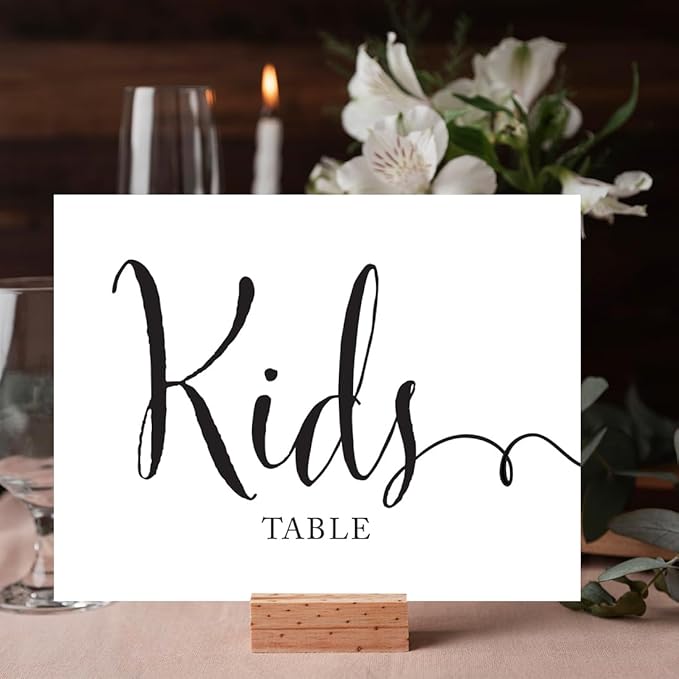 Andaz Press Wedding Party Signs, Formal Black and White Print, 8.5x11-inch, Kids Table Sign, 1-Pack, For Company Holiday Parties, Easter