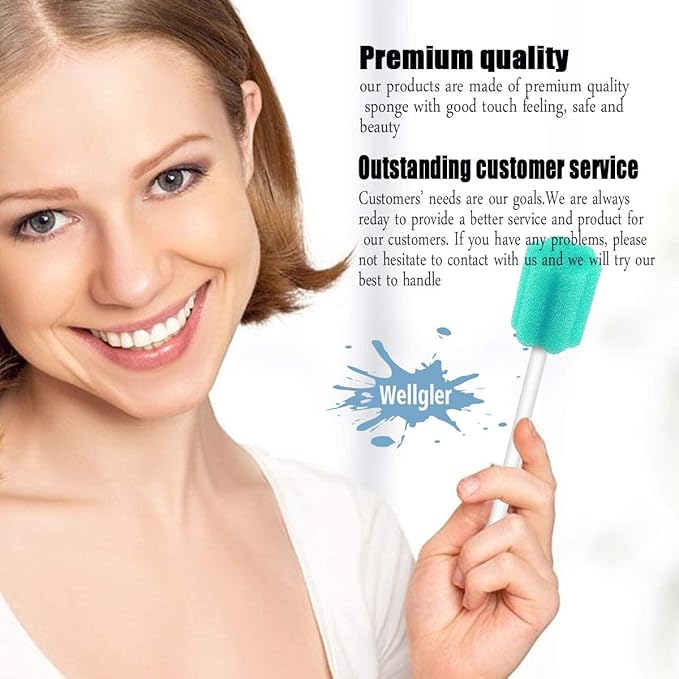 Wellgler's Mouth Swabs for Elderly，Disposable Oral Swabs. Green (Bag of 50 swabs)