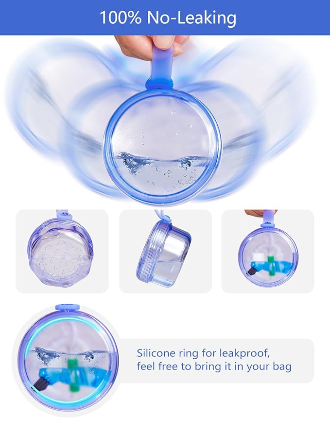 Leak Proof Portable Denture Bath Case Denture Cleaning Cup, False Teeth Holder Mouthguard Night Guard Container Box Retainer Soaking Case for Travel, Household, Office - Transparent Blue