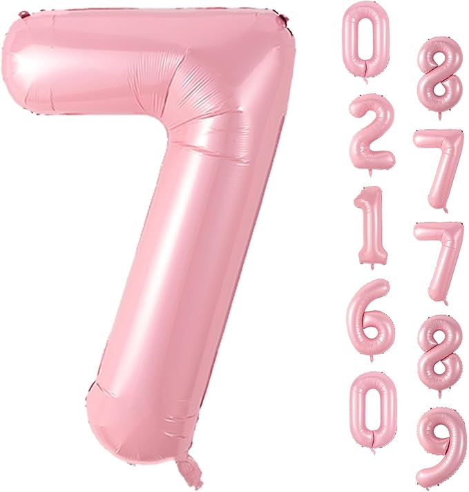 40 Inch Pink 7 Balloon Number, Giant Light Pink 7 Foil Balloons Set, Pastel Pink Macaron Digital 7 Balloons Helium 7th Birthday Balloons for Girls Women Princess 7 Year Old Birthday Party Decorations