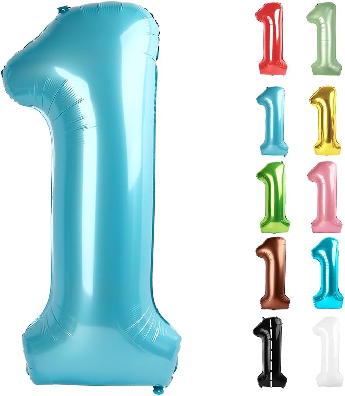 Pearlescent Blue Number 1 Balloon for First Birthday 40 Inch, 1st One Number Balloons Birthday Decorations for Girl Boy Toddler Baby