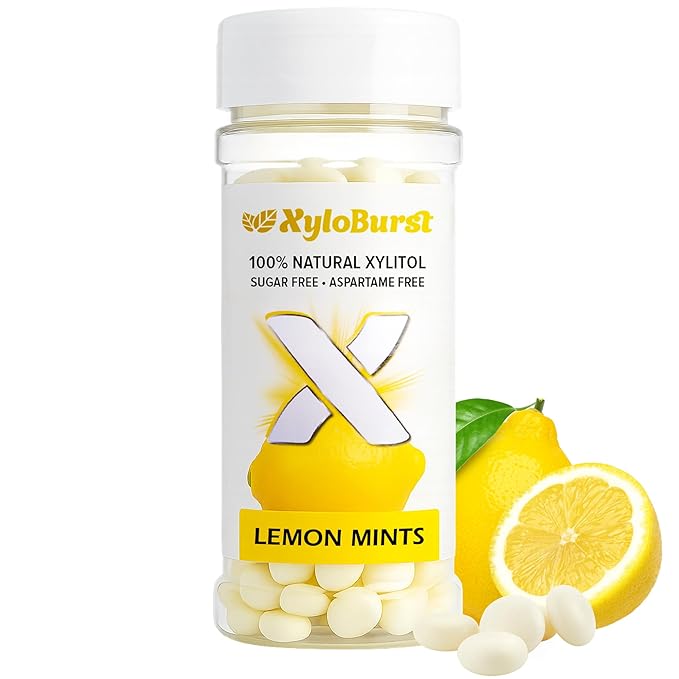 XyloBurst - Xylitol Mints | Sugar Free Breath Mint for Oral Health | Gluten Free, Vegan, Keto Friendly | Aspartame Free Mints | Lemon | 200 Count Jar