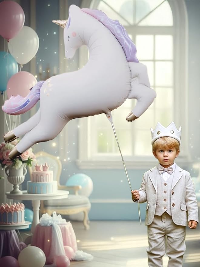Giant Unicorn Balloon Pack (2pcs) – 45" Running and 38" Standing Unicorn Foil Balloon – Birthday Party Supplies, Backdrop Decorations