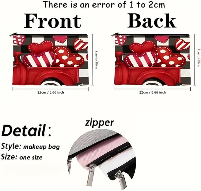 Valentine's Day Small Makeup Bag for Women Girls with Red Hearts designs Cosmetic Bag Full Cover Pretty Student Accessories Toiletry Bags Travel Pouch with Zipper for Women Friends Valentines Gift