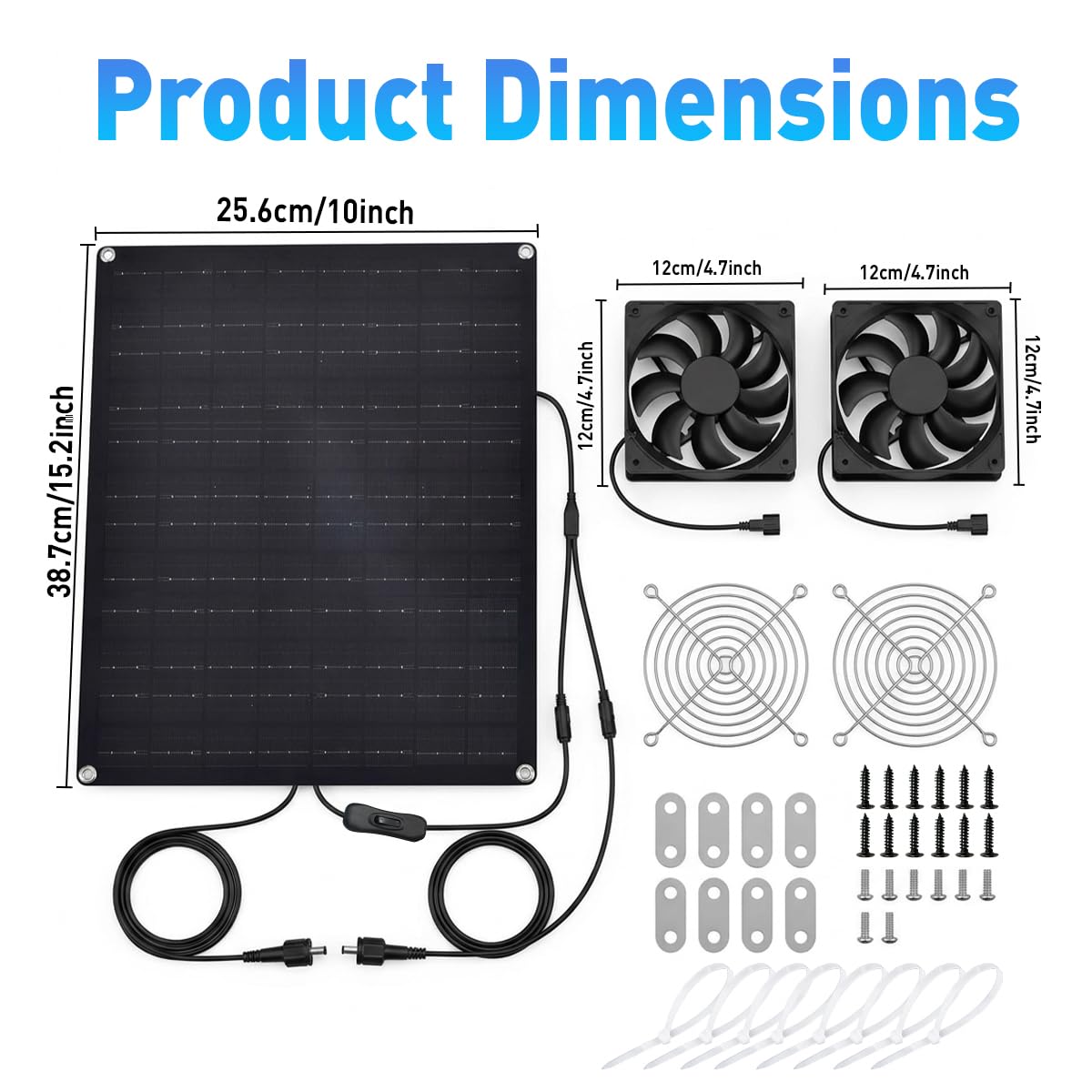 Solar Fan for Greenhouse 25W Solar Exhaust Fans Panel & 2-Pack, Solar Fan for Chicken Coop Intake or Exhaust Air Cooling Doghouses Pet House Air Ventilation and Circulation