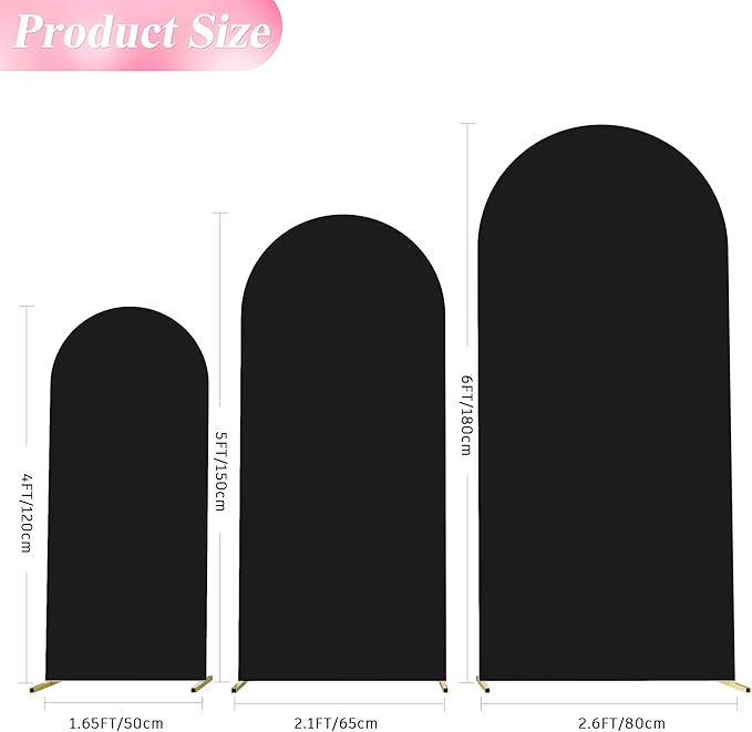Wokceer Set of 3 Wedding Arch Cover Spandex Fitted Wedding Arch Stand Covers for Round Top Chiara Arch Backdrop Stands Cover for Birthday Party Ceremony Banquet Decoration 4ft,5ft,6ft Black