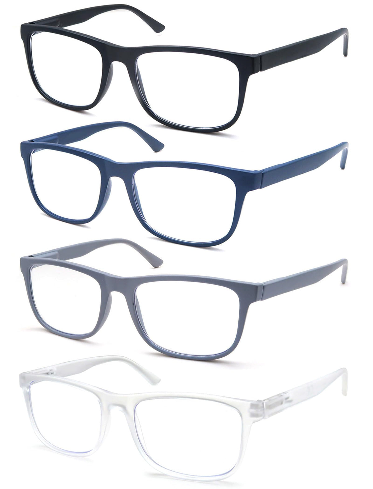 OLOMEE Large Reading Glasses Mens Wide Oversized Readers +1.25 Lightweight Square Eyeglasses for Reading for Big Head Men 4 Pack with Spring Hinge