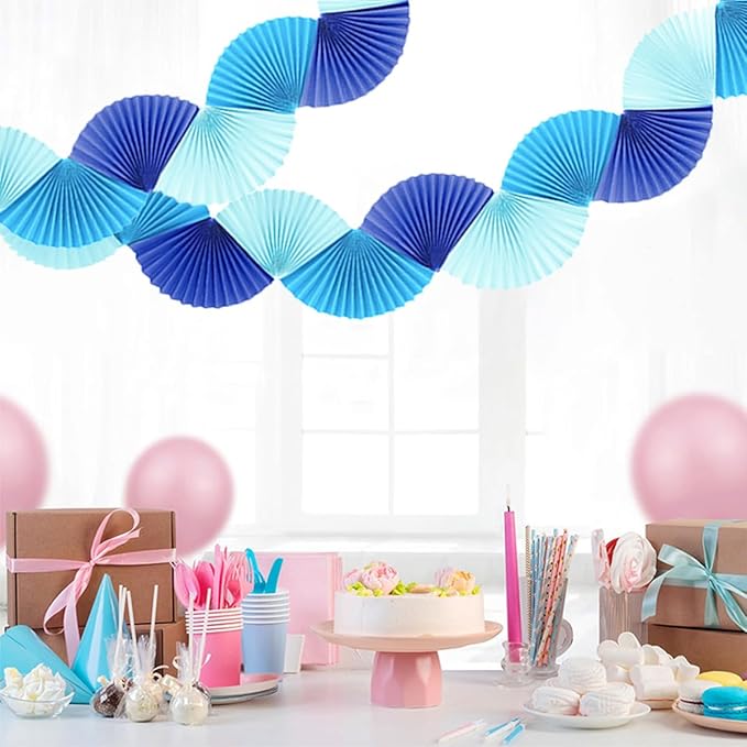 Blue Paper Fan Garland - Paper Fan Garland Party Decorations - Perfect for Birthday Parties, Holiday Decorations, Family Gatherings, Weddings and More (Blue)