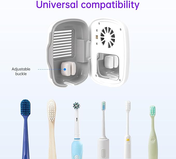 Toothbrush Holder, Toothbrush Cleaner Case, Portable USB Charging Toothbrush Cover with U V-C Light, Travel Toothbrush Holder (White-Fan)