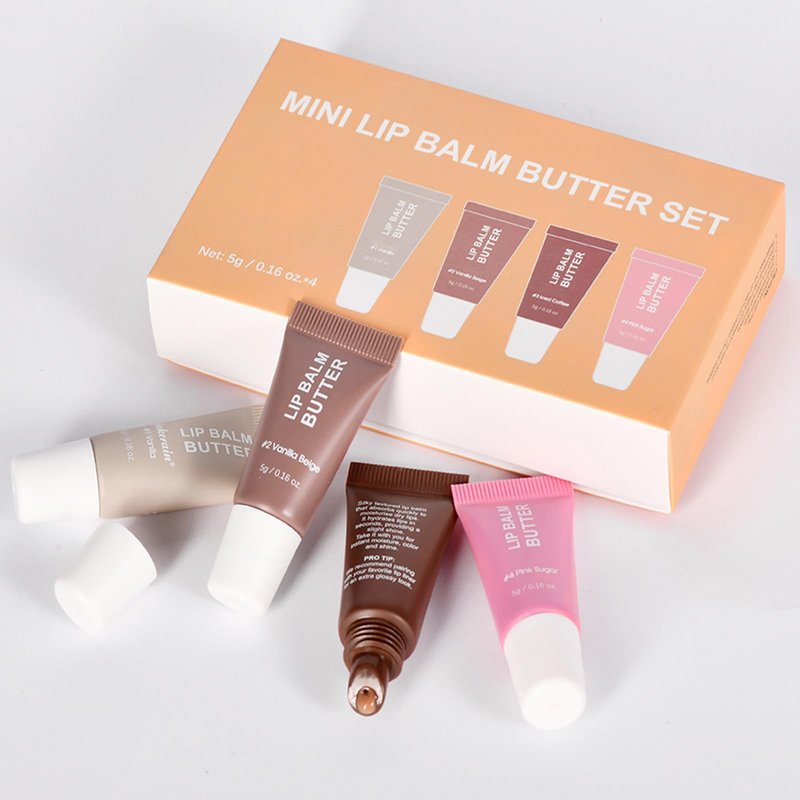 4Pcs Hydrating Lip Gloss Set, Mini Lip Balm Pack, High Shine Glass Finish Lip Moisturizing Plumping Lip Gloss Shiny Jelly Liquid Lipstick for Women