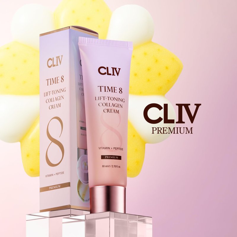 CLIV Time 8 Lift Toning Collagen Cream – Korean Skincare Hydrating Face Moisturizer with Peptides, Niacinamide & Multi-Vitamin Complex – 2.7 fl oz (80ml)