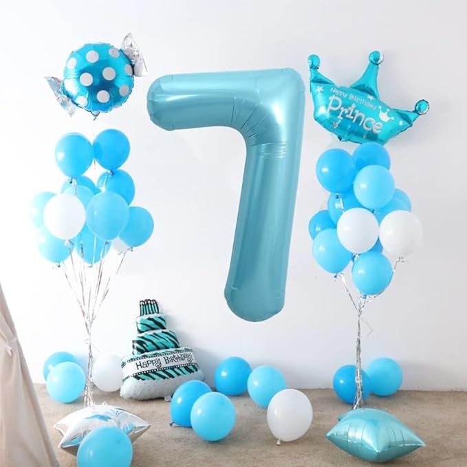 Pearlescent Blue Number 7 Balloon 40 Inch, 7 Balloon Number, 7th Birthday Decorations, Pearlescent Blue Party Supplies for Boys Girls