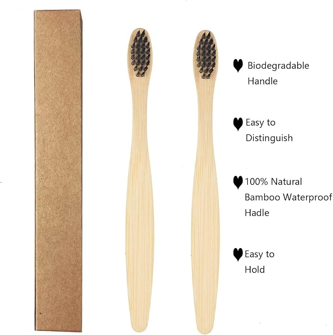 SEVENHEAD Bamboo Toothbrushes Adults & Kids Family Set 6+4 PCS Soft Bristles Wooden Toothbrushes, Natural Biodegradable BPA Free Eco Friendly Toothbrushes Black