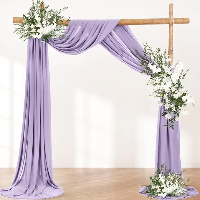 Wedding Arch Draping Fabric 30'' x 18FT Sheer Chiffon Arch Drape Backdrop 2 Panel Lilac Drapes for Easter Bridal Shower Baby Shower Photo Booth Church Decor Birthday Party Outdoor Decoration