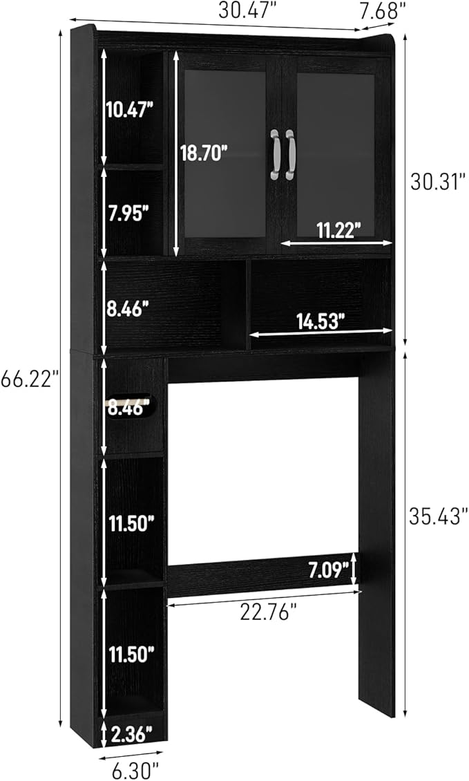 Vabches Over The Toilet Storage Cabinet, Farmhouse Storage Cabinet Over Toilet with Acrylic Doors，Home Space-Saving Toilet Rack, for Bathroom, Restroom, Laundry, Black