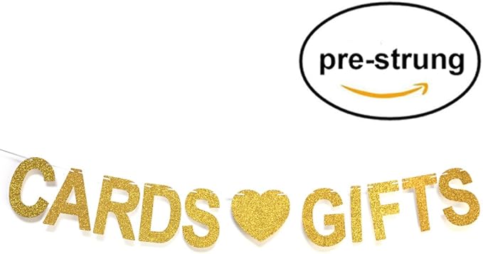 Cards and Gifts Banner Gold Glitter Letters Hang Bunting | Wedding Decorations | Bachelorette Party | Bridal Shower | Birthday Party Supplies Photo Prop