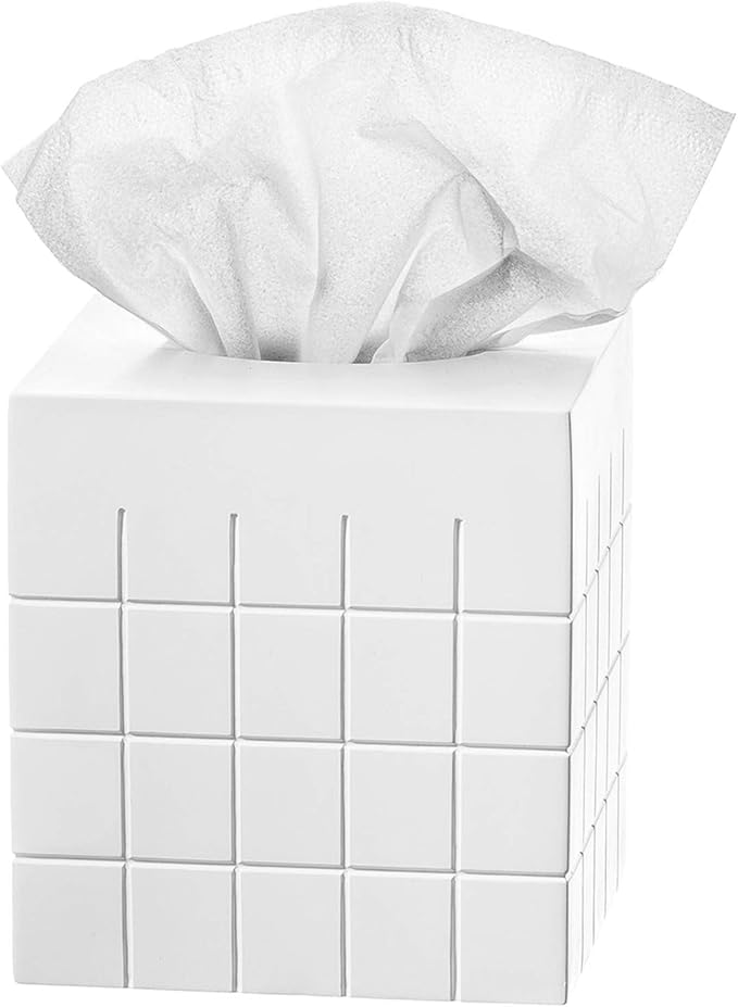 Creative Scents Polar White Tissue Box Cover Square – Decorative Tissue Holder for Bathroom, Tissue Box Holder with Wide Opening - White Bathroom Accessories