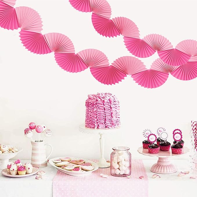 Pink Paper Fan Garland - Paper Fan Garland Party Decorations - Perfect for Birthday Parties, Holiday Decorations, Family Gatherings, Weddings and More (Pink)