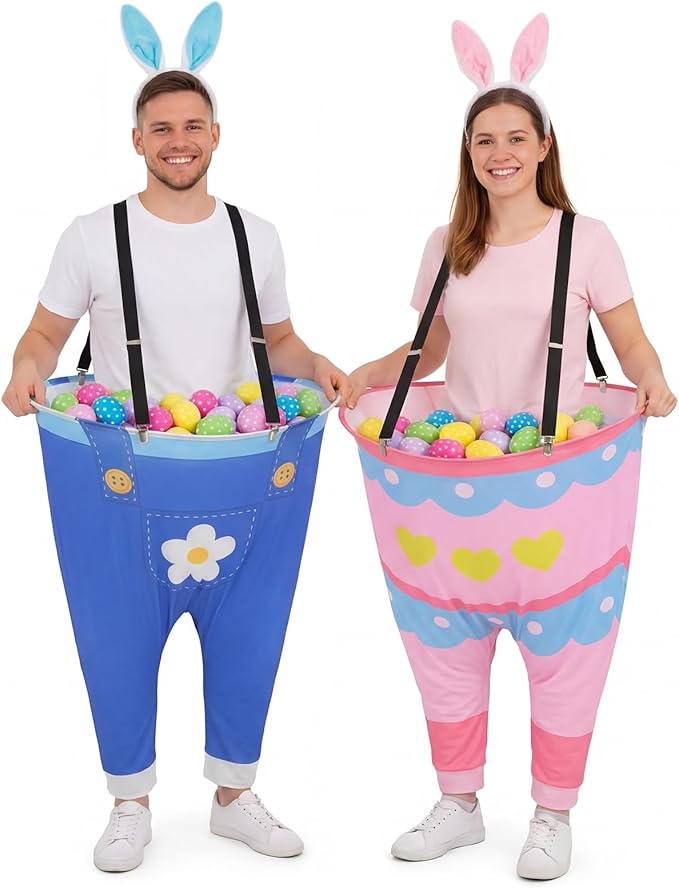 2 Sets Easter Granny Pants Outdoor Games, Giant Granny Cute Pants with Egg Balls & Bunny Ear Headbands, Funny Spring Yard Tossing Game for Adults Family Party Gathering (Cute Style)