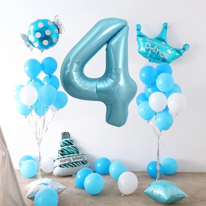 Pearlescent Blue Number 4 Balloon 40 Inch, 4 Balloon Number, 4th Birthday Decorations, Pearlescent Blue Party Supplies for Boys Girls