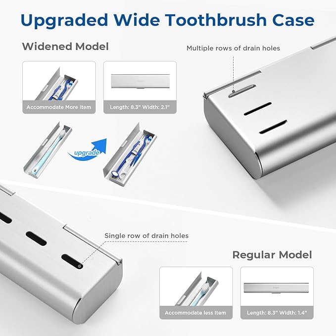 2 Pack Wider Aluminum Toothbrush Travel Case, Portable Travel Toothbrush Holder, Durable Manual Toothbrush Box Container for Traveling, Bathroom, Camping, Business Trip