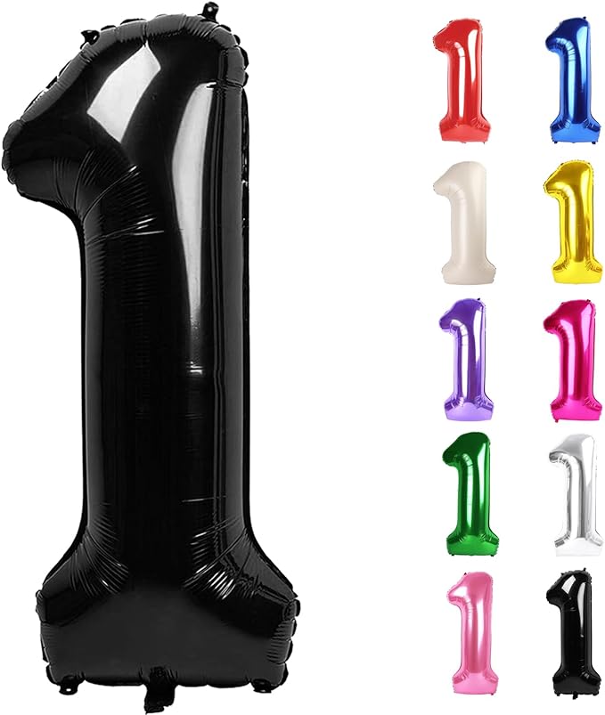 Black Number 1 Balloon for First Birthday 40 Inch, 1st One Number Balloons Birthday Decorations for Girl Boy Toddler Baby