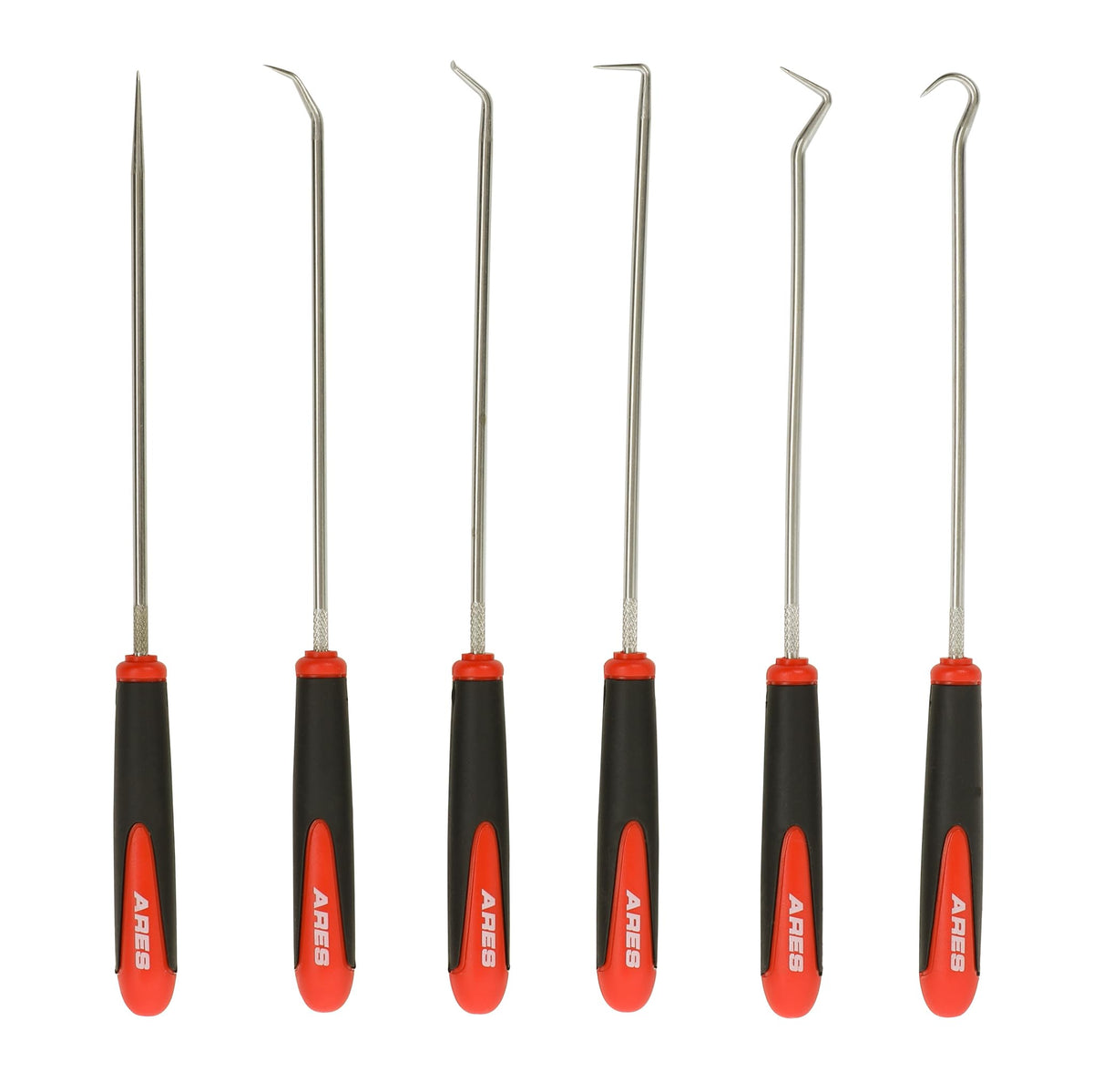 ARES 10035 - Extra Long Precision Hook and Pick Set - 6-Piece Set Includes Angled, Straight, and Full Hooks and Picks - Hardened