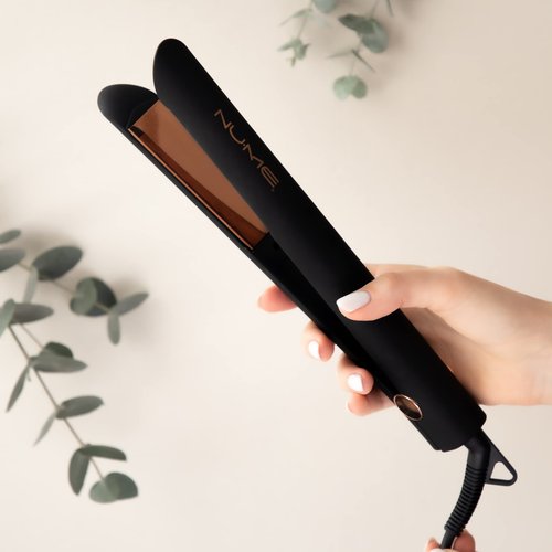 NuMe Style Setter Hair Straightener Titanium Flat Iron – 1 Inch Floating Plates Hair Iron with Negative Ion Conditioning – Infrared Light Strip – Dual Voltage –Smooth and Shiny Results