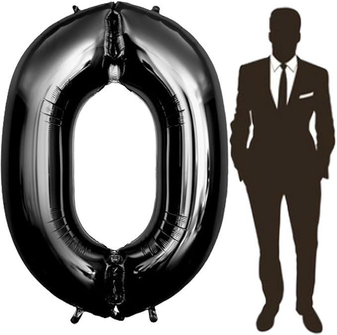 60 Inch Black Number Balloon Large Foil Number Balloons With Base, 0-9 Big Number Balloons for Birthday Party Supplies Decorations