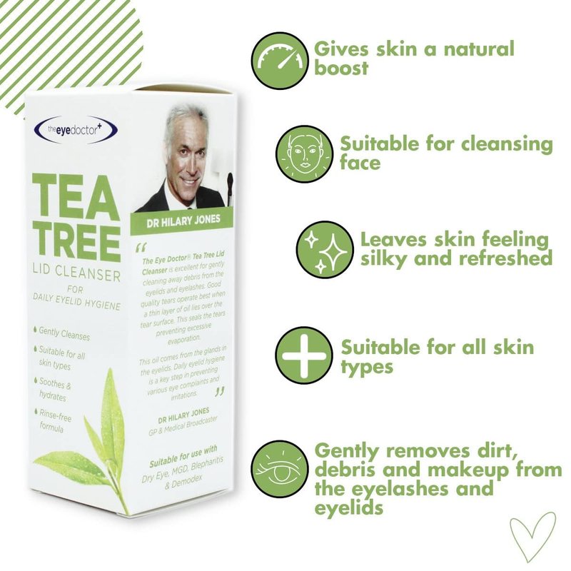 The Eye Doctor Tea Tree Lid Cleanser Twin Pack - 2X 100ml – Daily Hygiene Remove Debris & Make-up Eyelid Eyelashes – For Sensitive Eyes – Tea Tree Oil Argan Oil Coconut Oil & Micellar Water