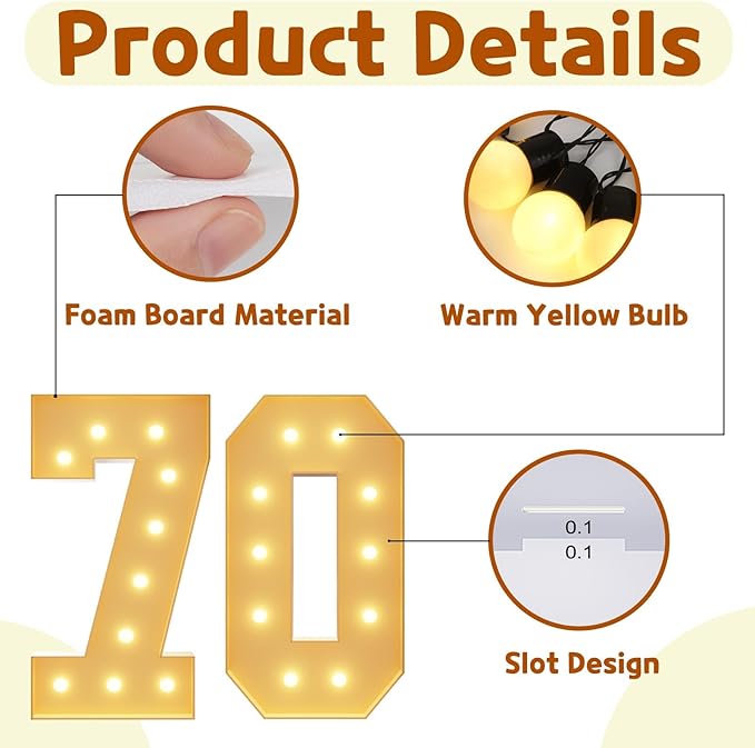 imprsv 4FT Light Up Numbers, Marquee Numbers 70th Birthday Decorations for Women Men, Large Light Up 70 for Birthday Women Foam Board Anniversary Party Decorations Arch Kit (DIY)