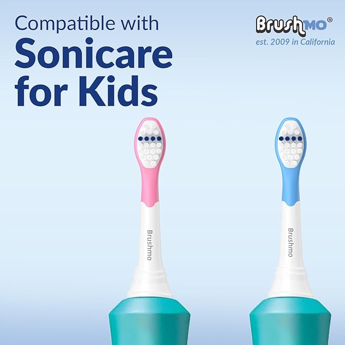 Brushmo Kids Compact Replacement Toothbrush Heads, Compatible with Philips Sonicare for Kids HX6032 & HX6042, Ultra-Soft Dupont Bristles, 8-Pack for Ages 3+, Multi-Color (BM638)