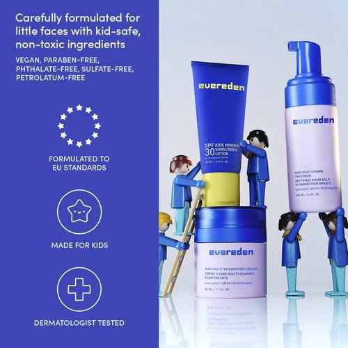 Evereden Kids Skincare Bundle: 1-2-3 Routine with Multi-Vitamin Face Wash, Cream, SPF 30 & Spa Headband – Gentle, Nourishing Skincare & Fun Hair Management for Kids – Perfect for Daily Care