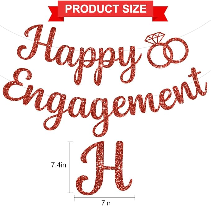 BEISHIDA Glitter Engagement Banner - No DIY, Party Decorations Sign, Wedding Banners (Red)