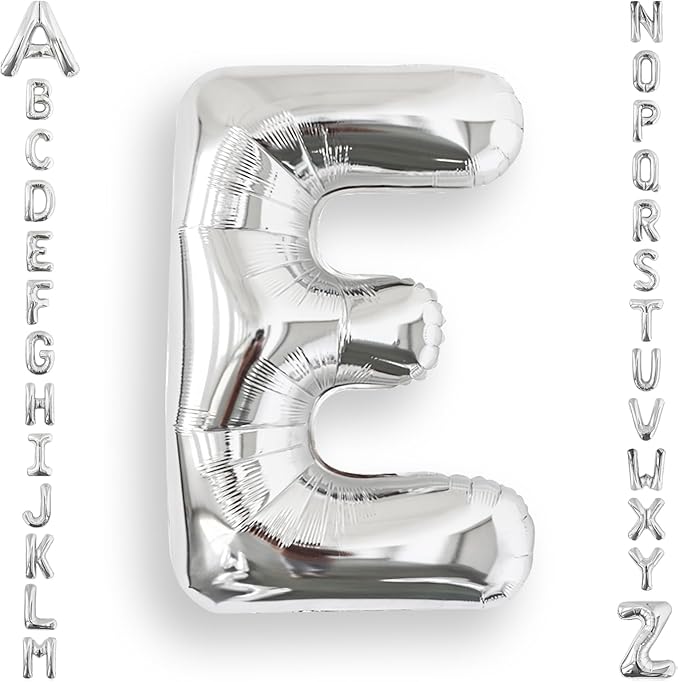 AULE 40 Inch Big Letter Balloon Silver E Large Foil Helium Alphabet Balloons A-Z for Birthday Anniversary Graduation New Year Party Decoration Supplies