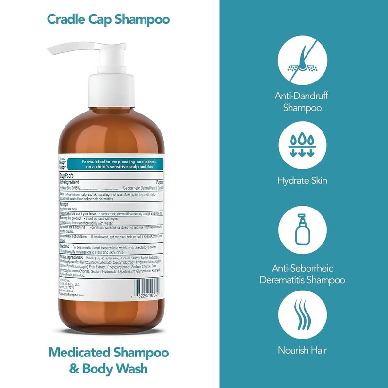 Happy Cappy Medicated Shampoo and Body Wash- Baby Dandruff Shampoo, Helps Cradle Cap and Seborrheic Dermatitis, Reduces Redness, Dermatologist Tested, Fragrance-Free- 8 Fl Oz (Pack of 2)