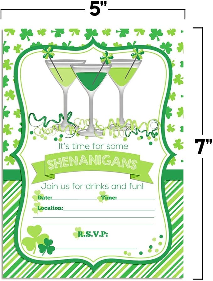 Amanda Creation St. Patrick's Day Shenanigans Party Fill in Invitations set of 20 with envelopes