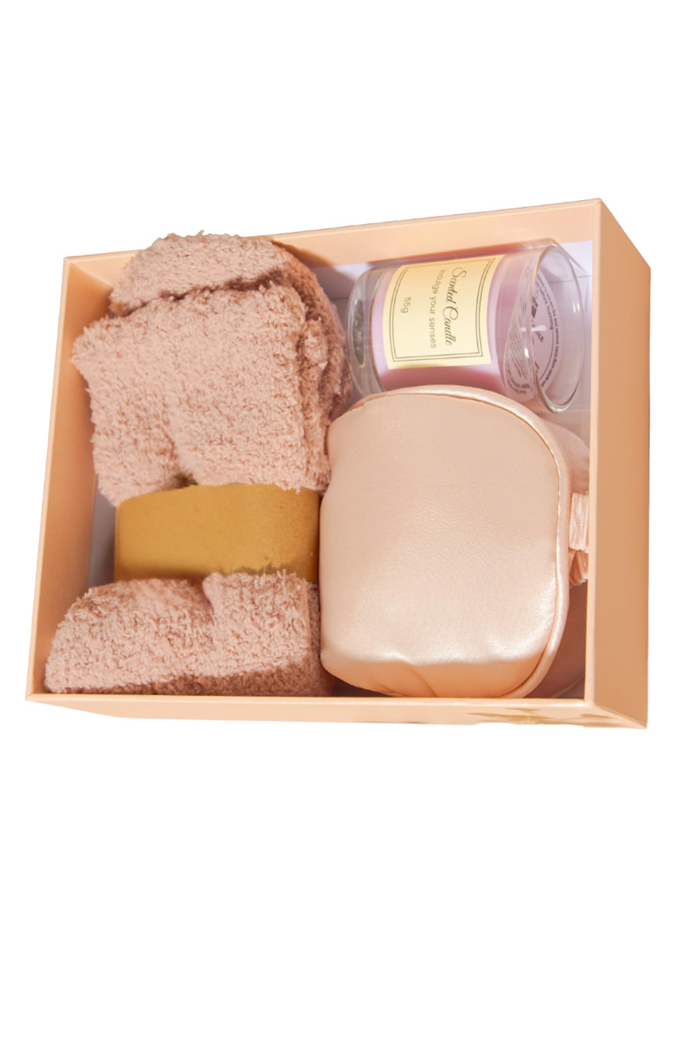 Spa Gift Set for Women – Self Care Gift Basket with Candle, Cozy Socks & Silk Eye Mask – Birthday Gifts for Women, Stress Relief, Relaxation Gifts for Her, Mom, Wife (Blush Pink)