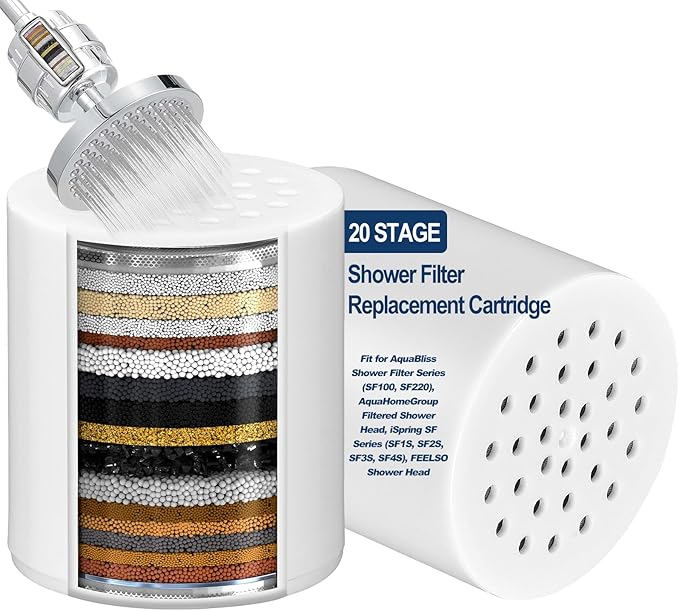 20 Stage Shower Filter Replacement Cartridge - Shower Head Filter Cartridge for Hard Water, Chlorine, Heavy Metals, High Output Shower Water Softener (2)