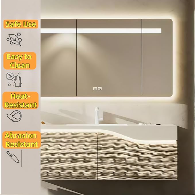 44in Elegant Modern Luxury Bathroom Vanity with Sink - Wall Mounted Solid Wood Cabinet & Smart LED Defogging Mirror | Single Sink Bathroom Cabinets