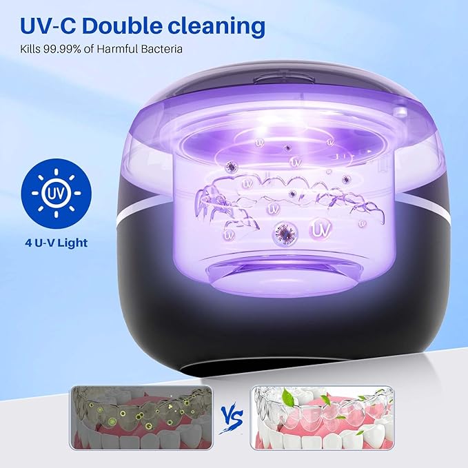 Voraiya Ultrasonic Retainer Cleaner 45kHz Retainer Cleaning Denture Pod Ultrasonic Cleaner Machine, Ultrasonic Machine for Aligner, Retainers, Mouth Guards, Night Guards, Dental Trays Braces
