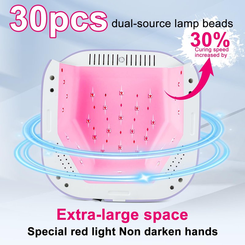 MEKK Cordless UV LED Nail Lamp,54W UV Light for Gel Nails with Hand-Friendly Red Light Beads,Auto Sensor & 4 Timer Settings Professional Flash Cure Lamp for Salon and Home,Checkered Design-Purple