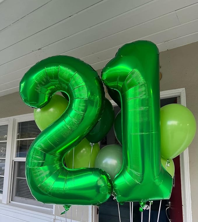 21 Balloon Number, Green Number 21st Birthday Balloons 40 Inch, 21 or 12 Years Old Green Birthday Decorations for Men Women Him Her, 21st Anniversary Decorations