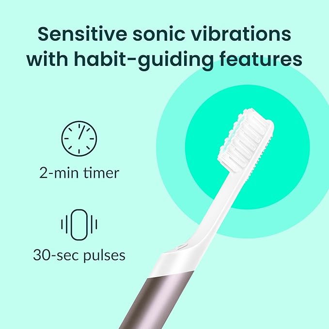 Quip Metal Sonic Electric Toothbrush for Adults - Time Travel & Soft Bristles with Travel Case & Replacement Brush Head - 3 Month Battery Life - Dusk Plum