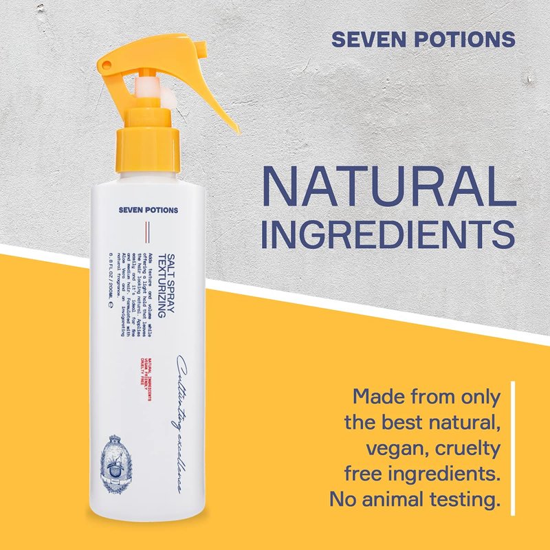 SEVEN POTIONS Salt Spray for Men — Hair Texture Spray with Matte Finish & Grit — Volumizing Pre-Styler for Beach Waves — Water-Based, Quick-Dry, Non-Sticky — Vegan, Cruelty-Free — 6.8 fl oz