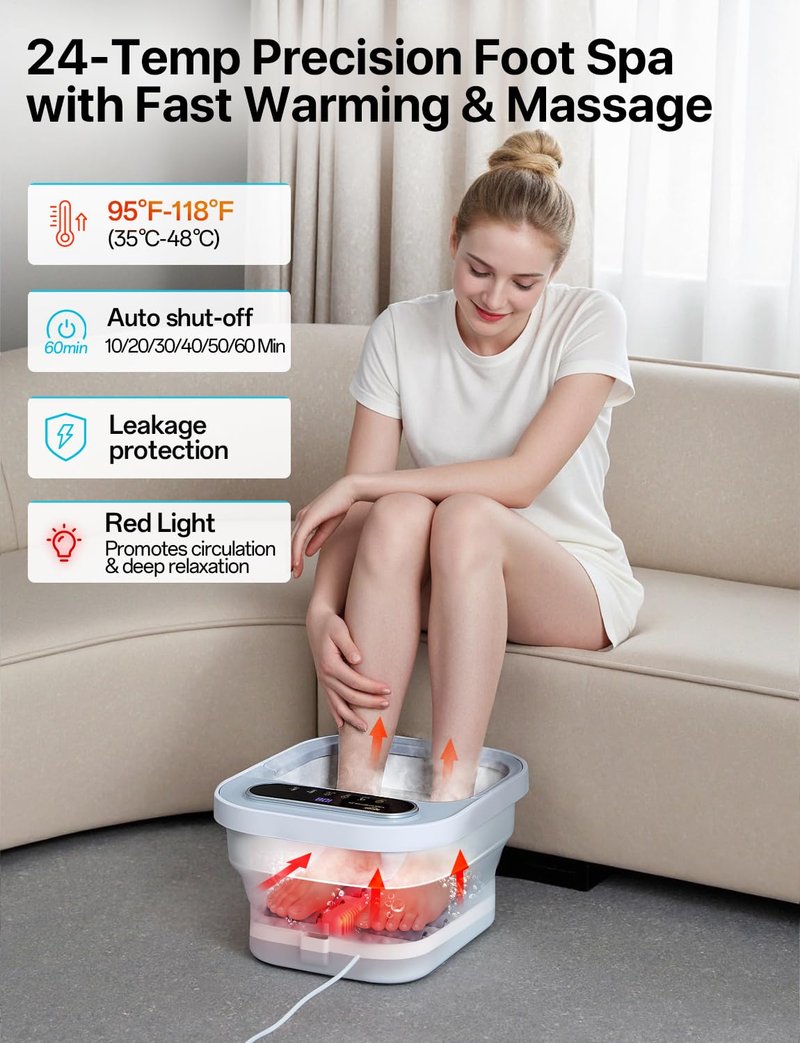 ALLJOY Foot Spa Bath Massager with Heat, Collapsible Foot Massager Spa Soaking Tub with Bubbles, Pumice Stone, Timer, 6 Shiatsu Massage Rollers Pedicure FootSpa for Relaxation, Gifts for Dad, Mom